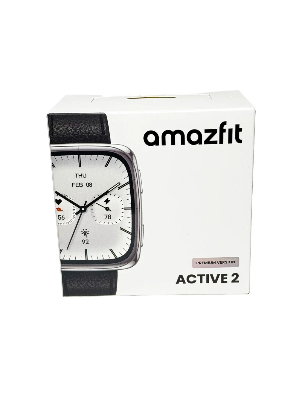 Amazfit Active 2 Square Premium Smartwatch 44mm Black Leather GPS AMOLED New